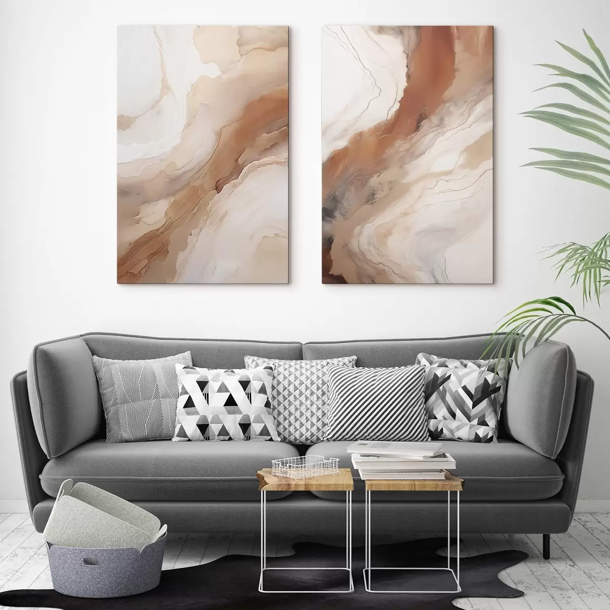  Peintures Couches d'art fluide beige et terre cuite m31089