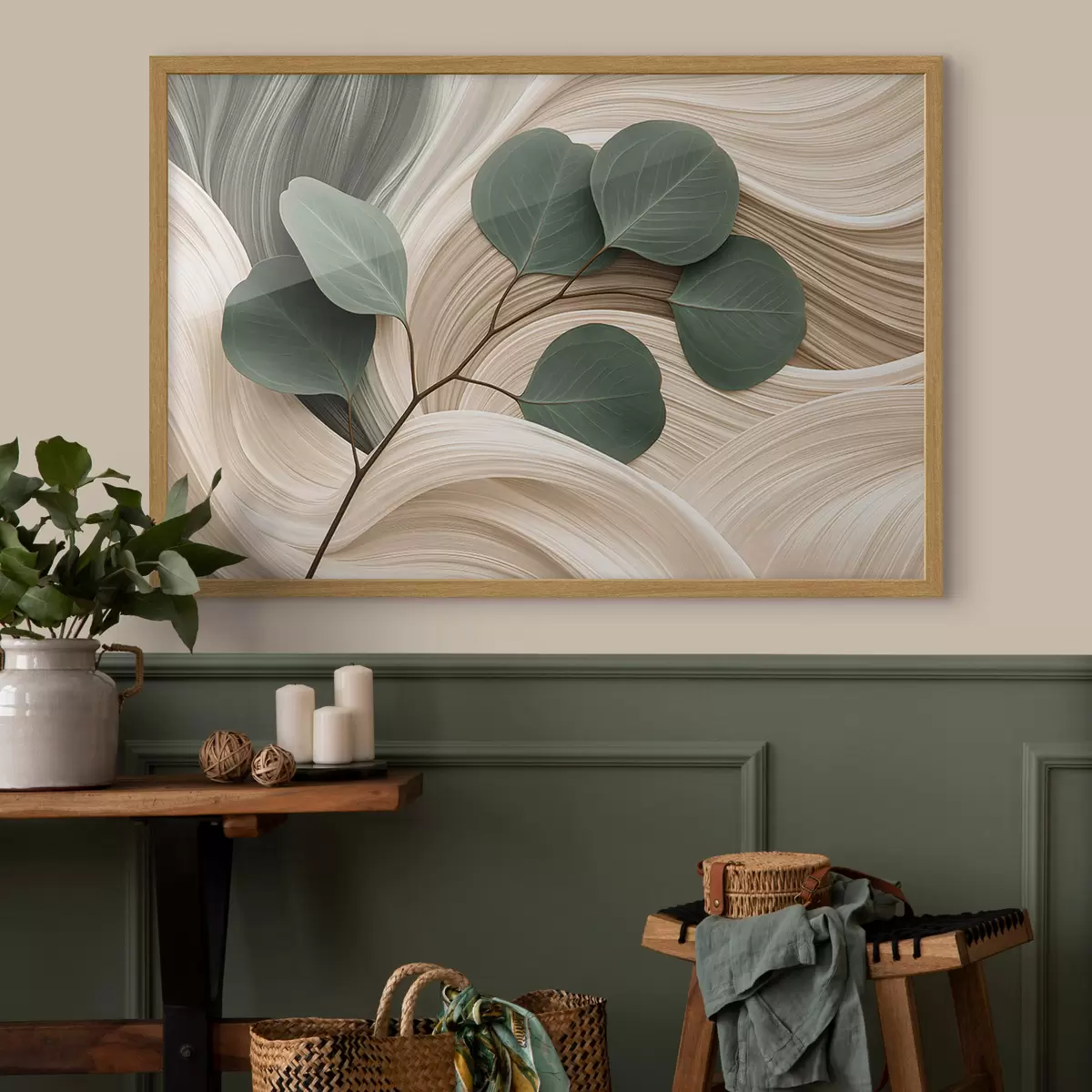 Poster Abstracte bladeren en golvende lijnen f51283