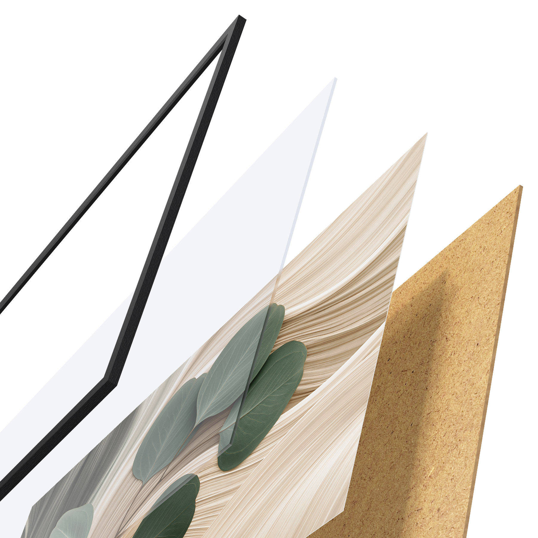 Poster Abstracte bladeren en golvende lijnen f51283