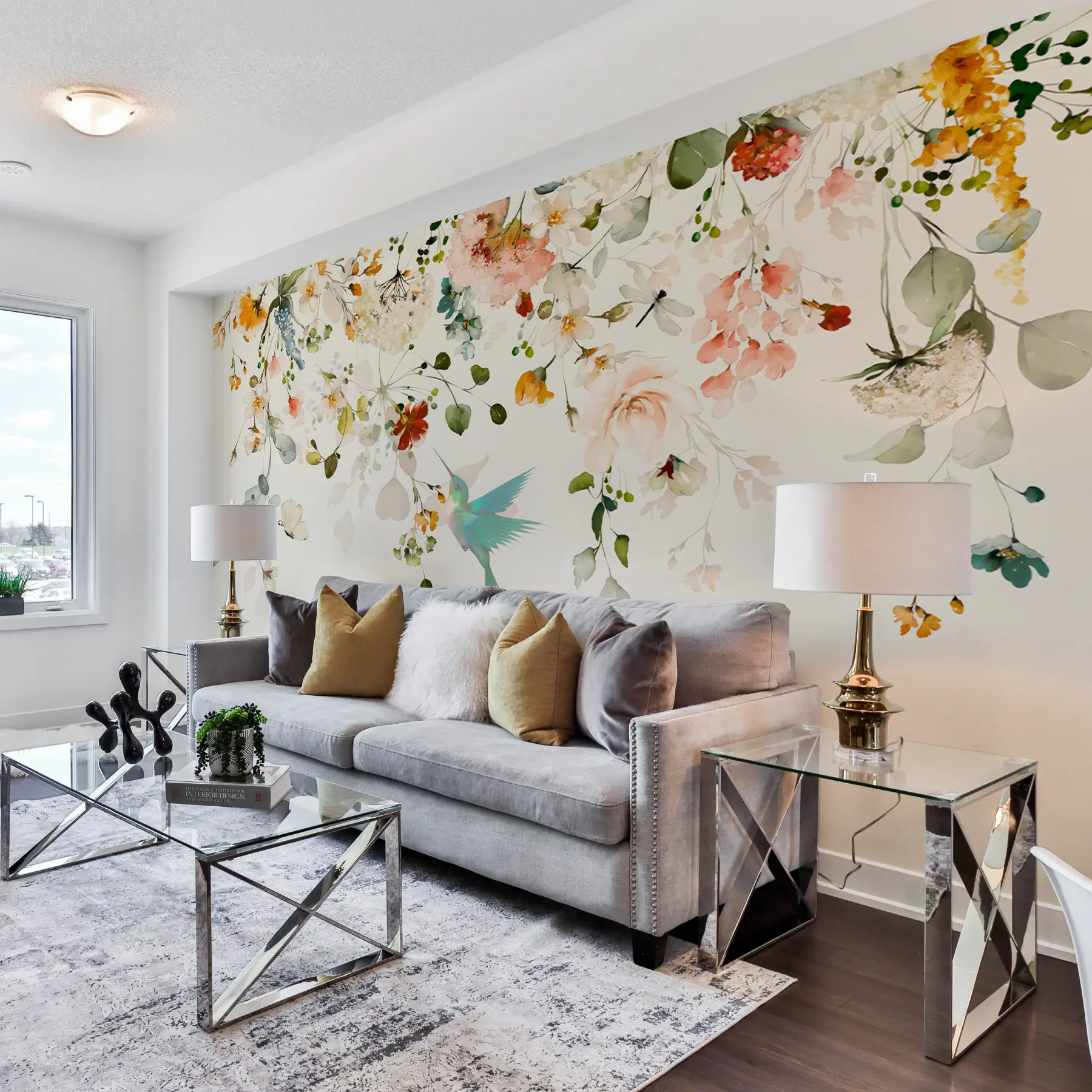 Fotobehang Bloemen en kolibries u59610