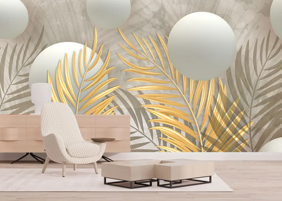 Papier peint photo Feuilles et carrés 3d u80467