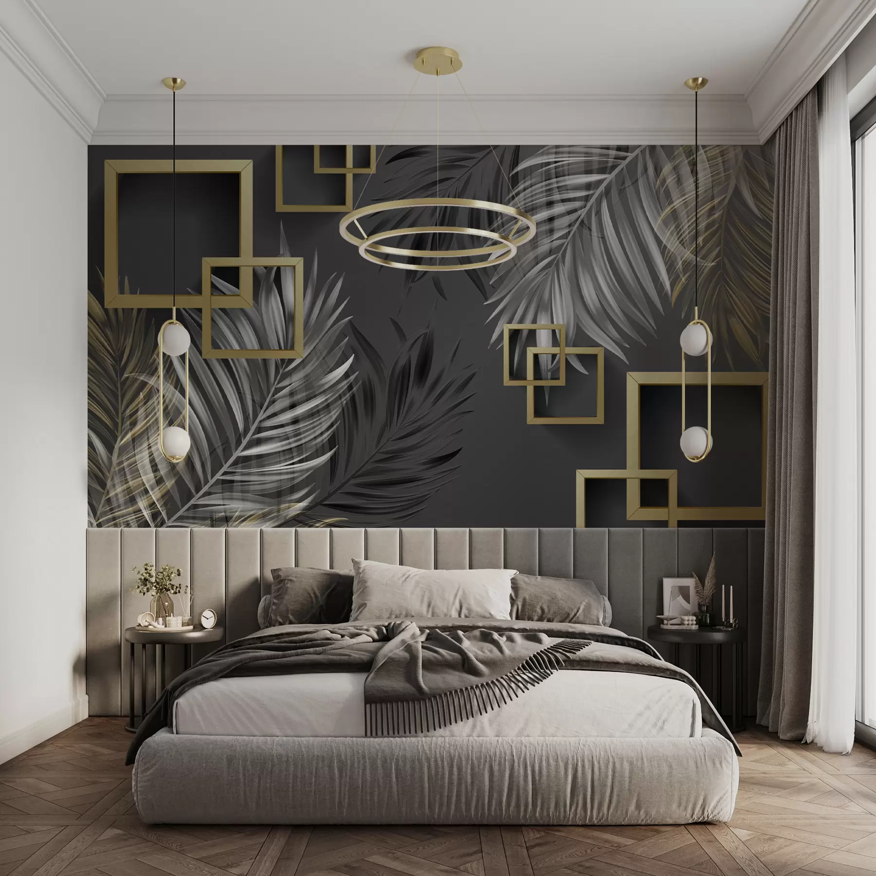 Fotobehang Palmbladeren, vierkantjes u80469