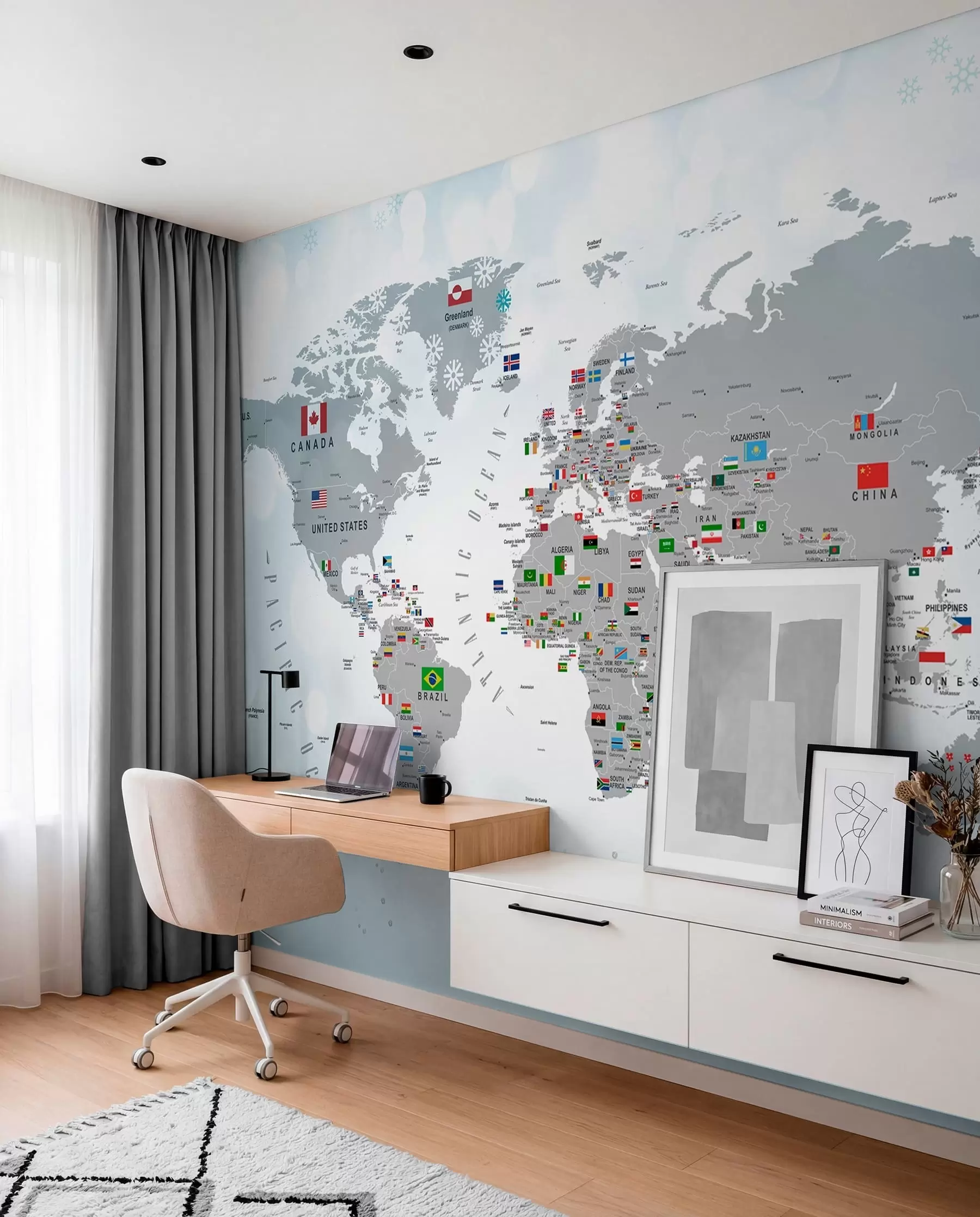 Fotobehang Wereldkaart met vlaggen u72599