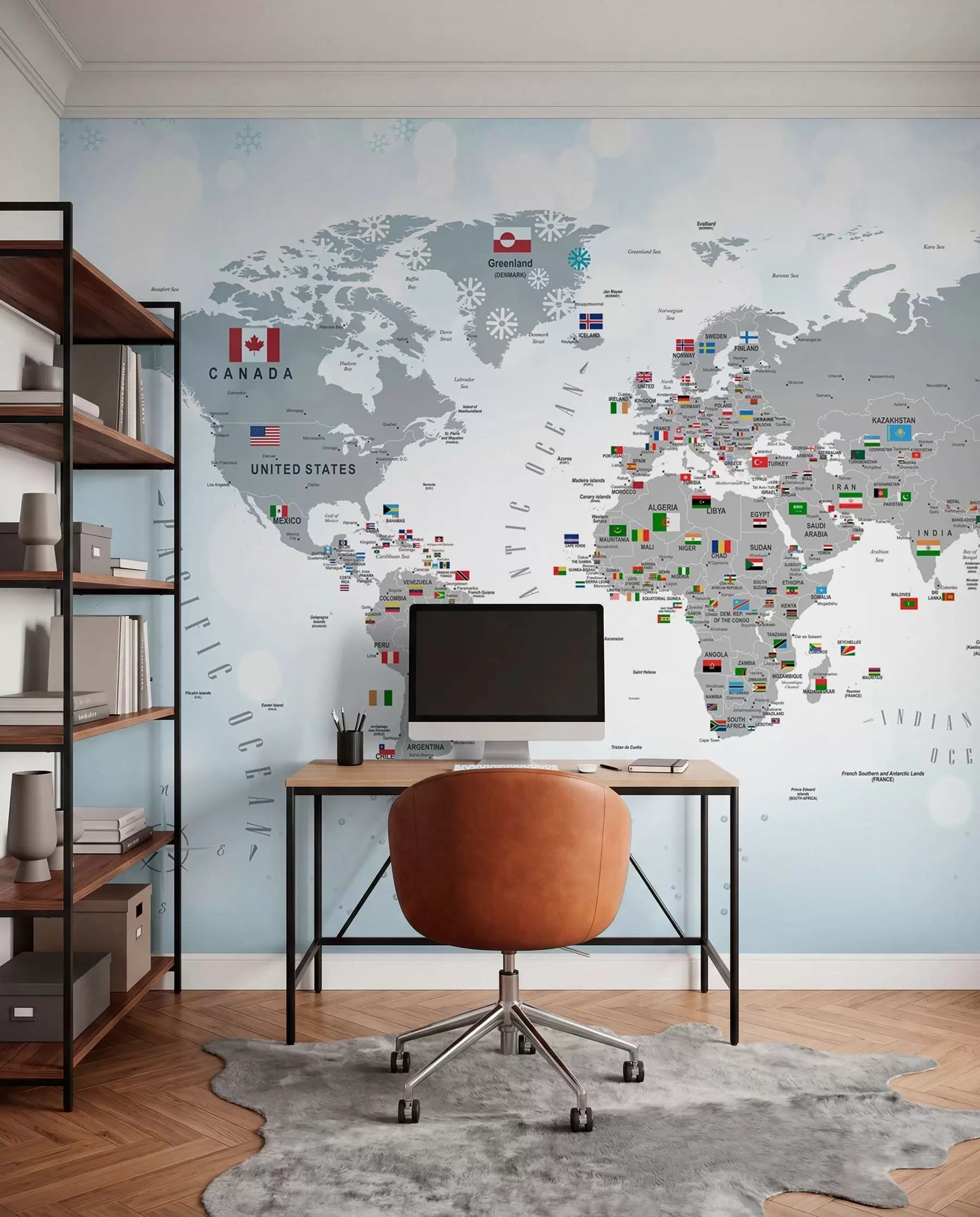 Papier peint photo Carte du monde avec drapeaux u72599