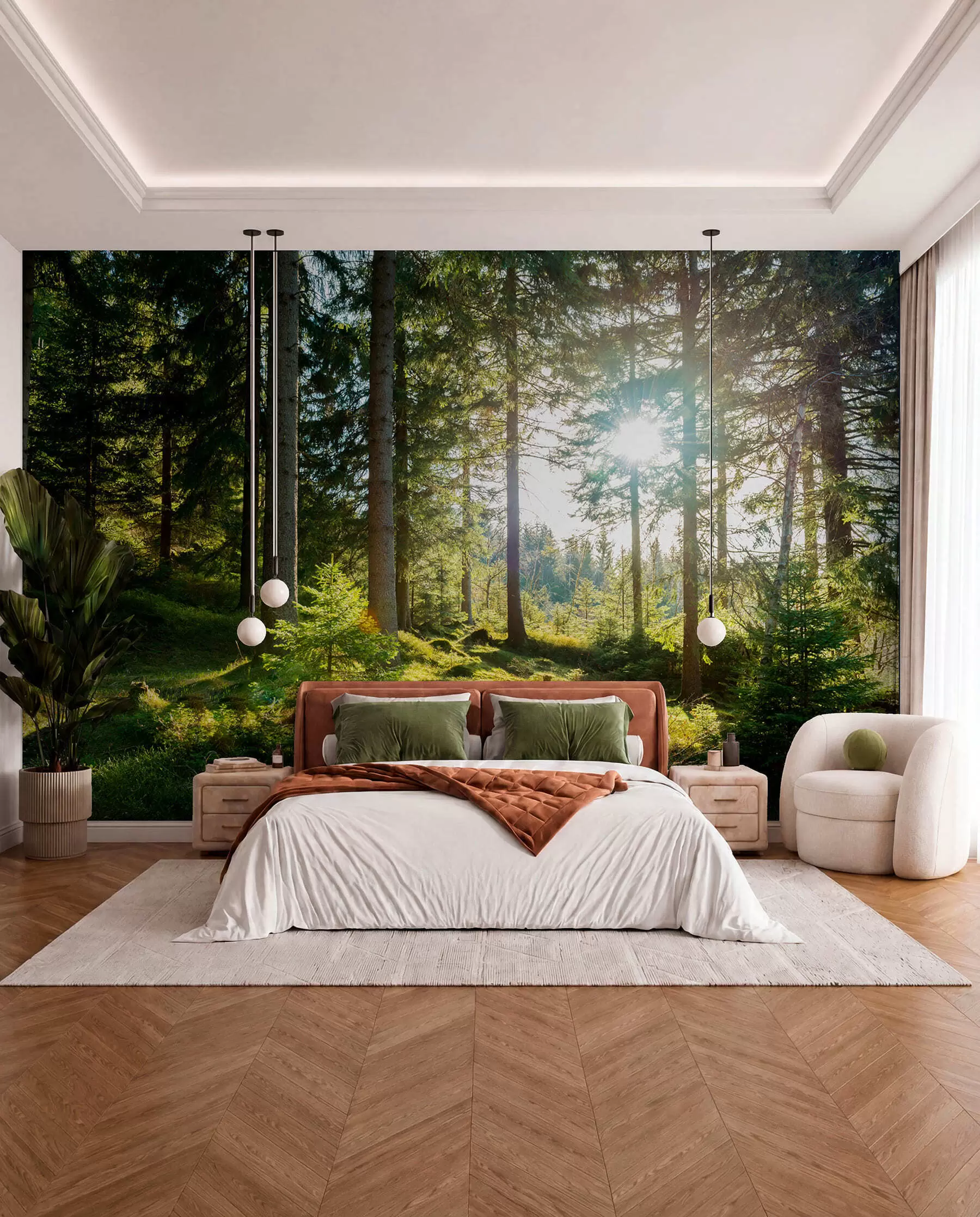 Fotobehang Zonnestralen in het bos u80015