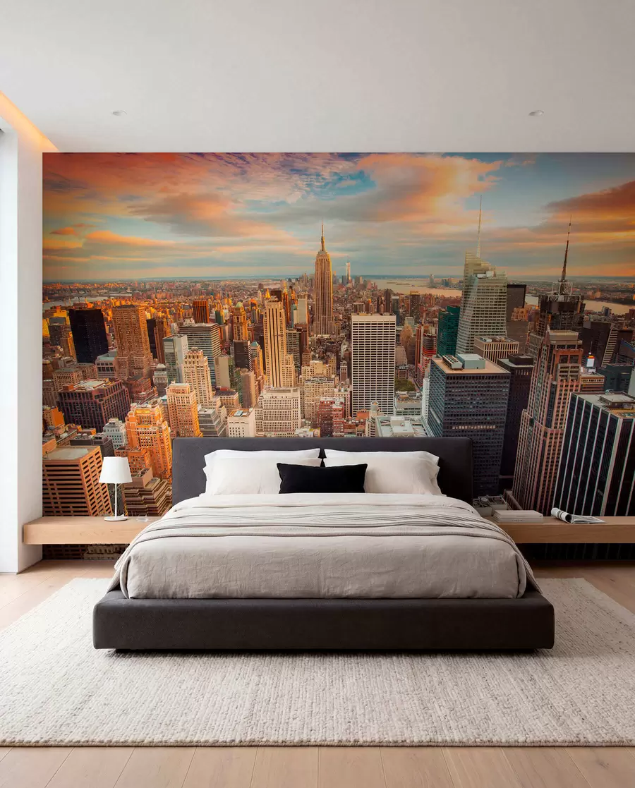 Papier peint photo Vue aérienne du coucher de soleil à New York u80529