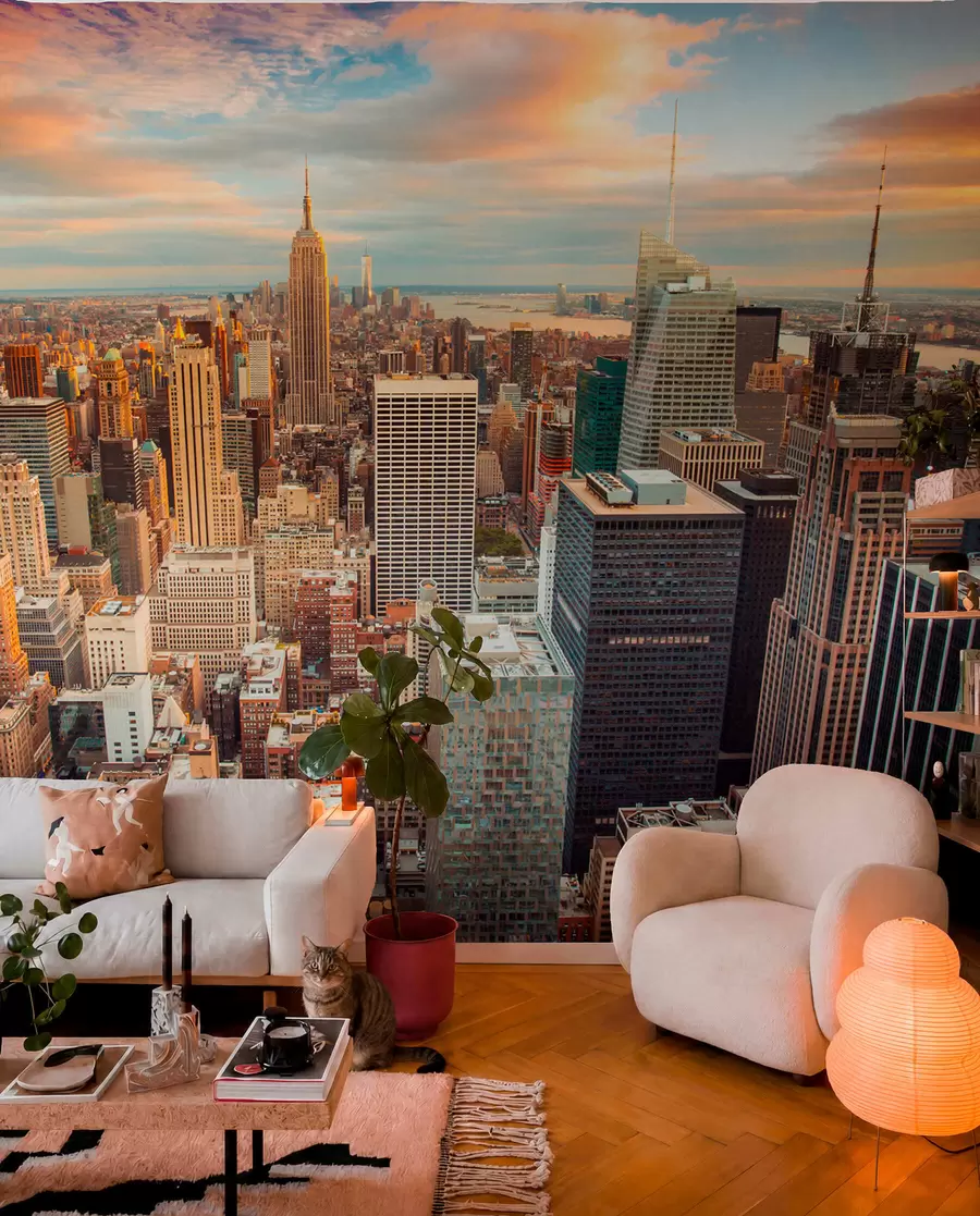 Fotobehang Luchtzicht op de zonsondergang van New York u80529