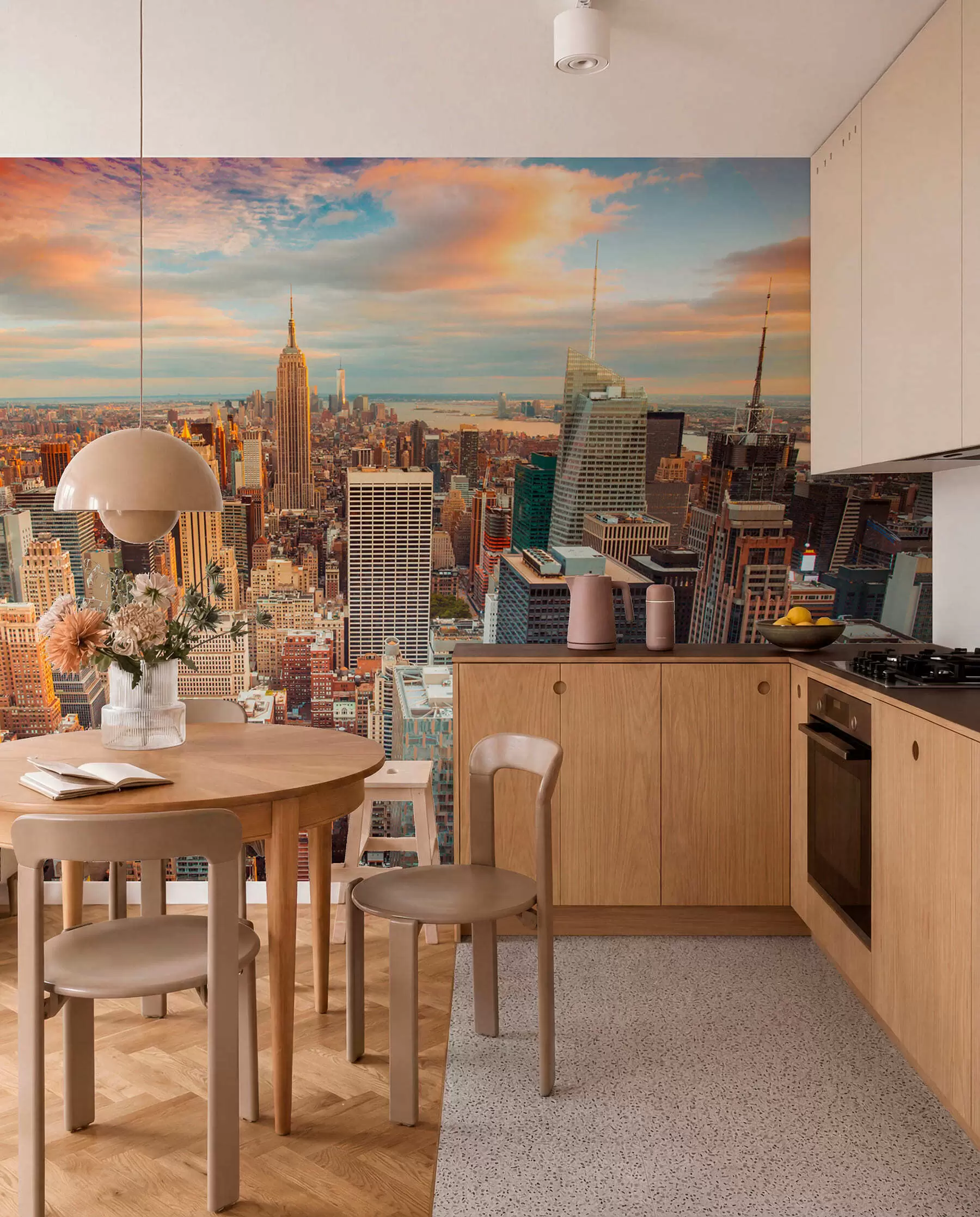 Fotobehang Luchtzicht op de zonsondergang van New York u80529