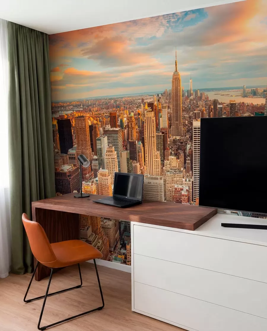 Fotobehang Luchtzicht op de zonsondergang van New York u80529