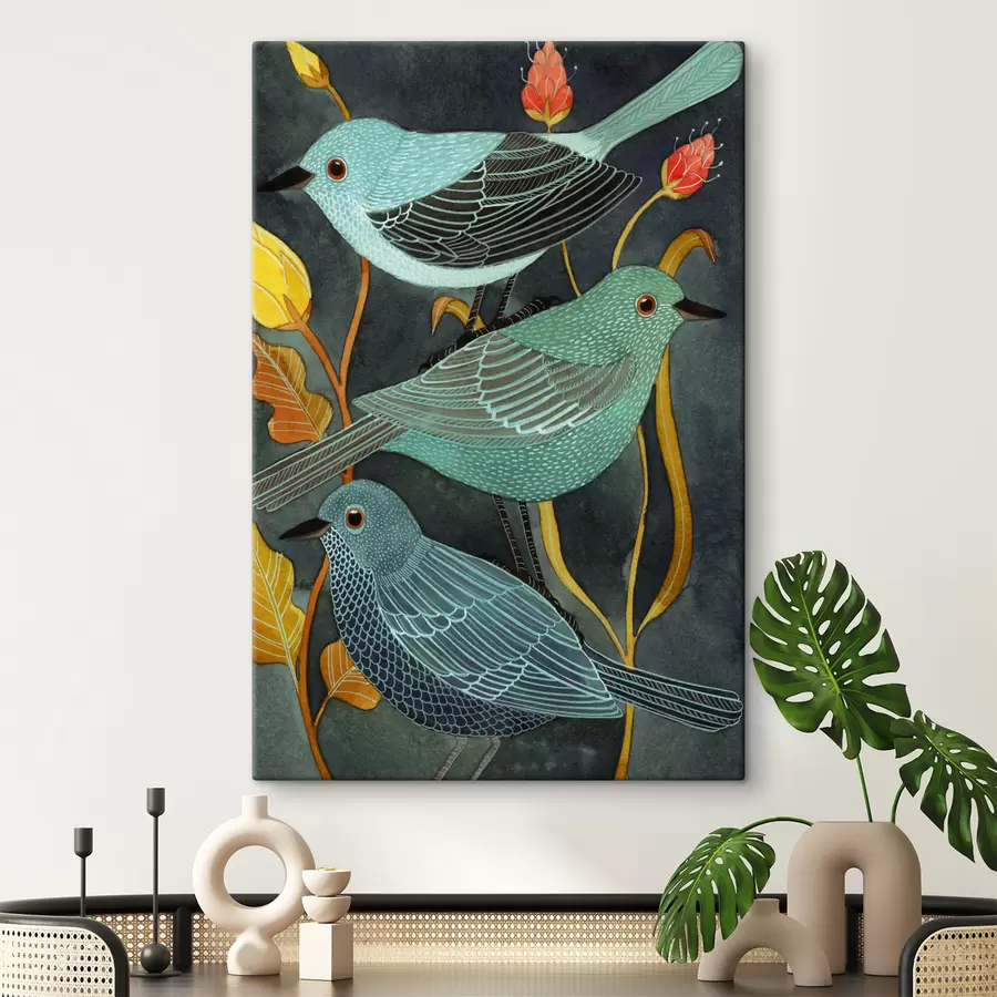  Peintures Trois oiseaux regardent autour d'eux s03061