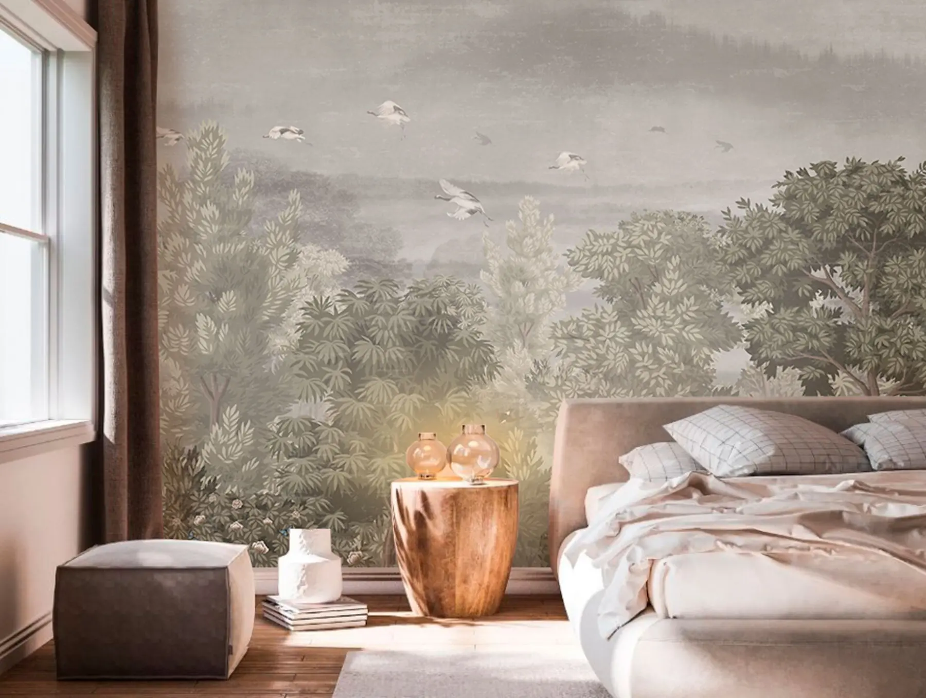 Fotobehang Kranen vliegen over het bos u73553