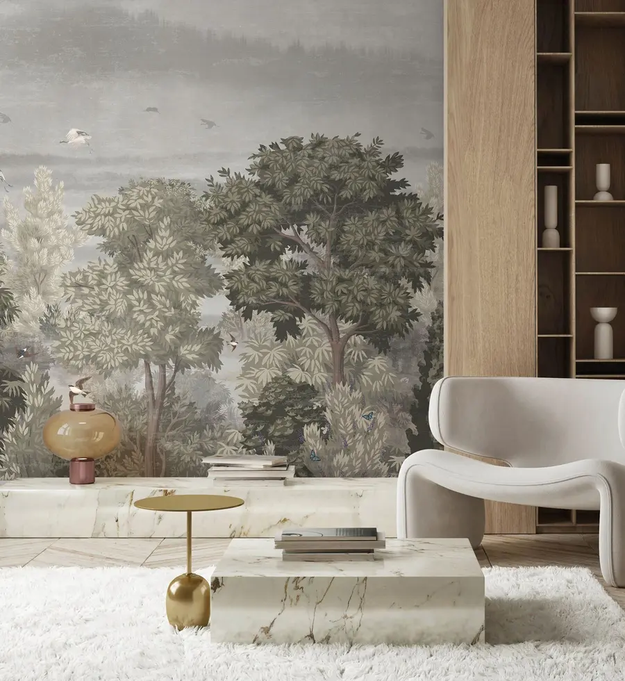 Fotobehang Kranen vliegen over het bos u73553