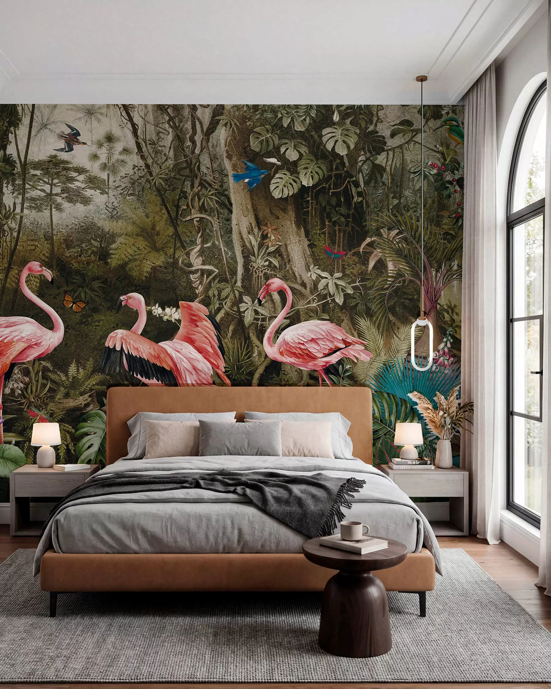 Papier peint photo Oiseaux tropicaux et flamants roses dans la jungle u73568