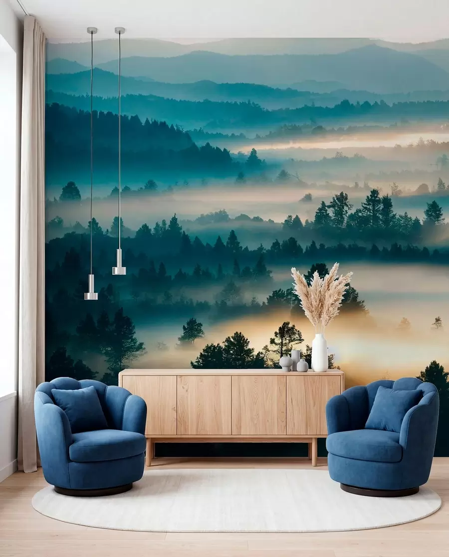Fotobehang Muren van mist in het bos u73865