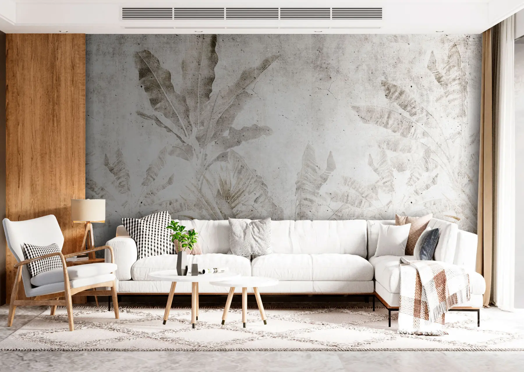 Fotobehang Bananenbladeren op een betonnen muur u73886
