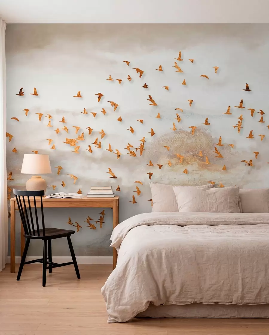 Papier peint photo Essaim d'oiseaux dans les montagnes u93537