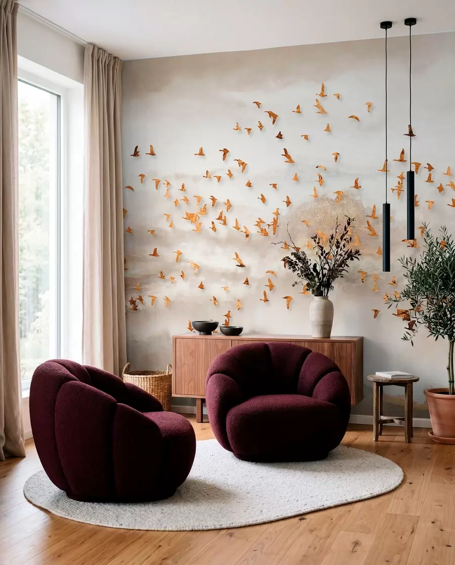 Fotobehang Zwerm vogels in de bergen u93537