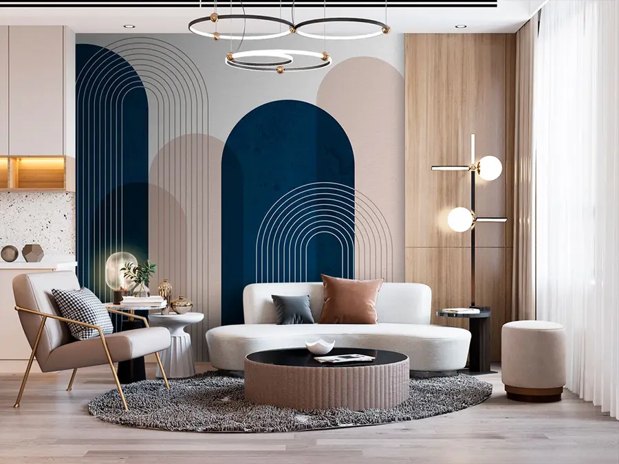 Papier peint photo Arches abstraites bleues et beiges u73098