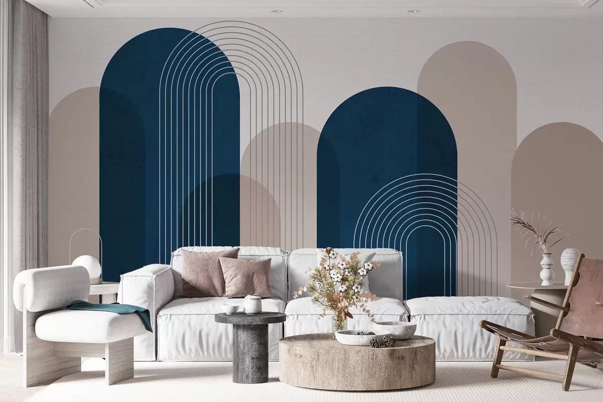 Fotobehang Abstracte blauwe en beige bogen u73098