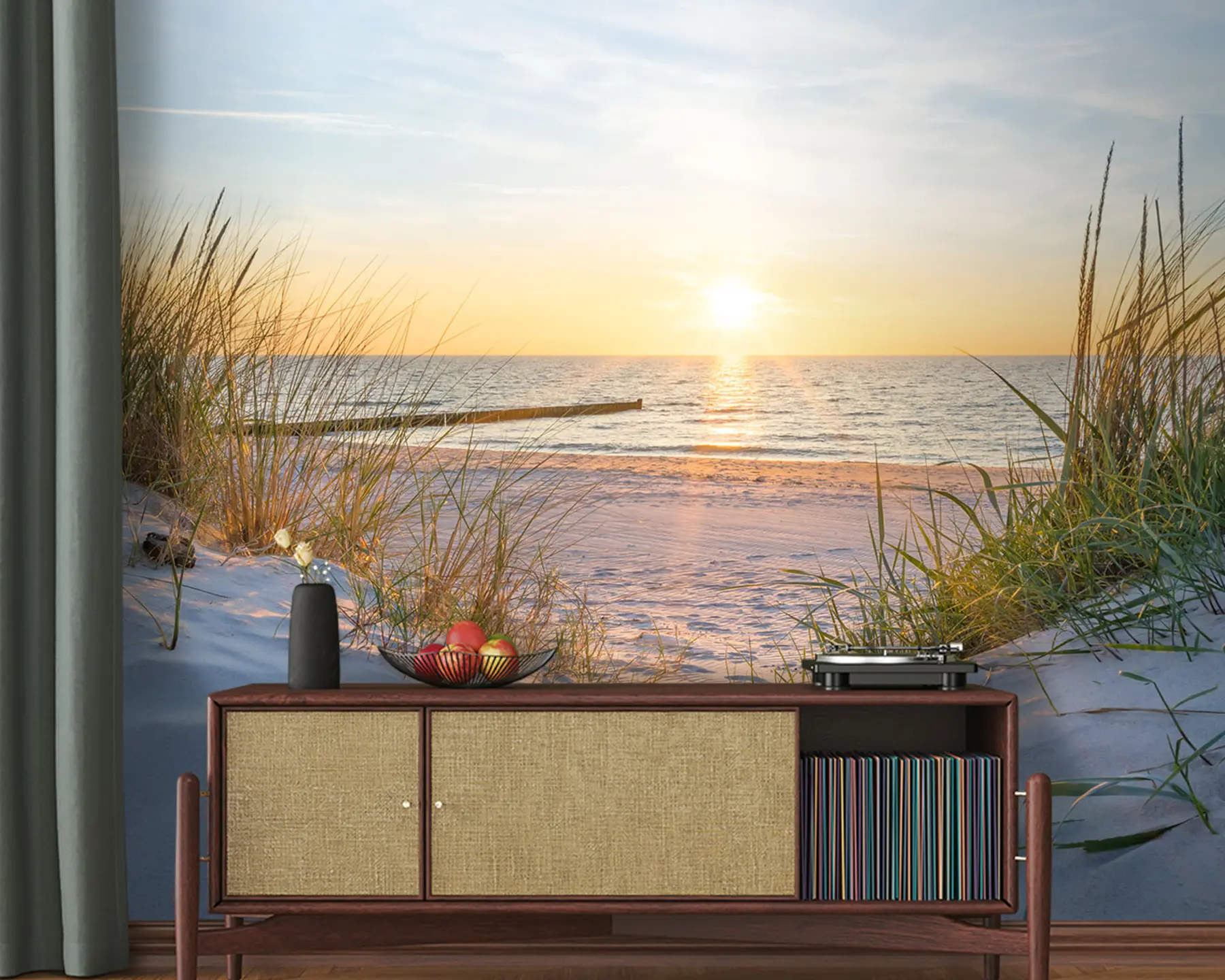 Fotobehang Foto/panoramisch strand met zonsondergang u93577