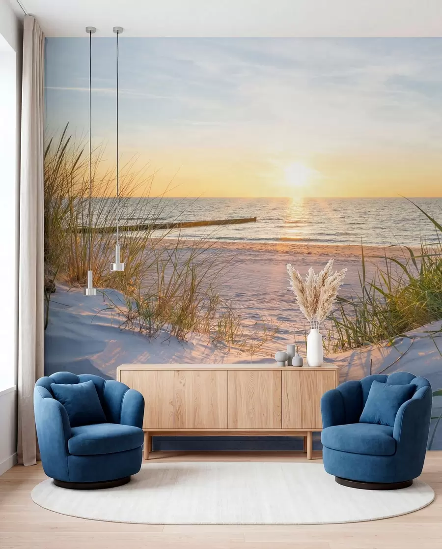 Papier peint photo Photo/panoramique plage avec coucher de soleil u93577