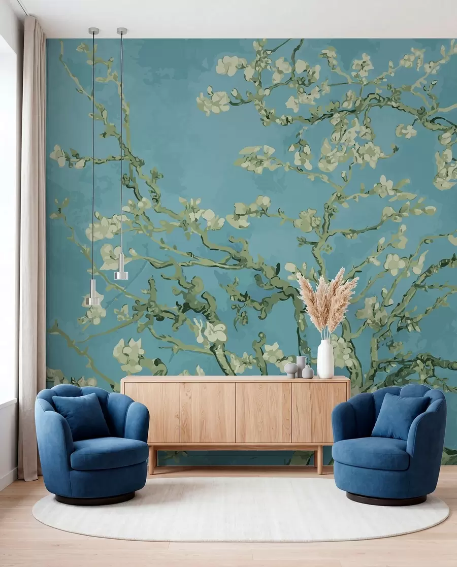 Fotobehang Panorama amandier in Van Gogh bloemen u93603