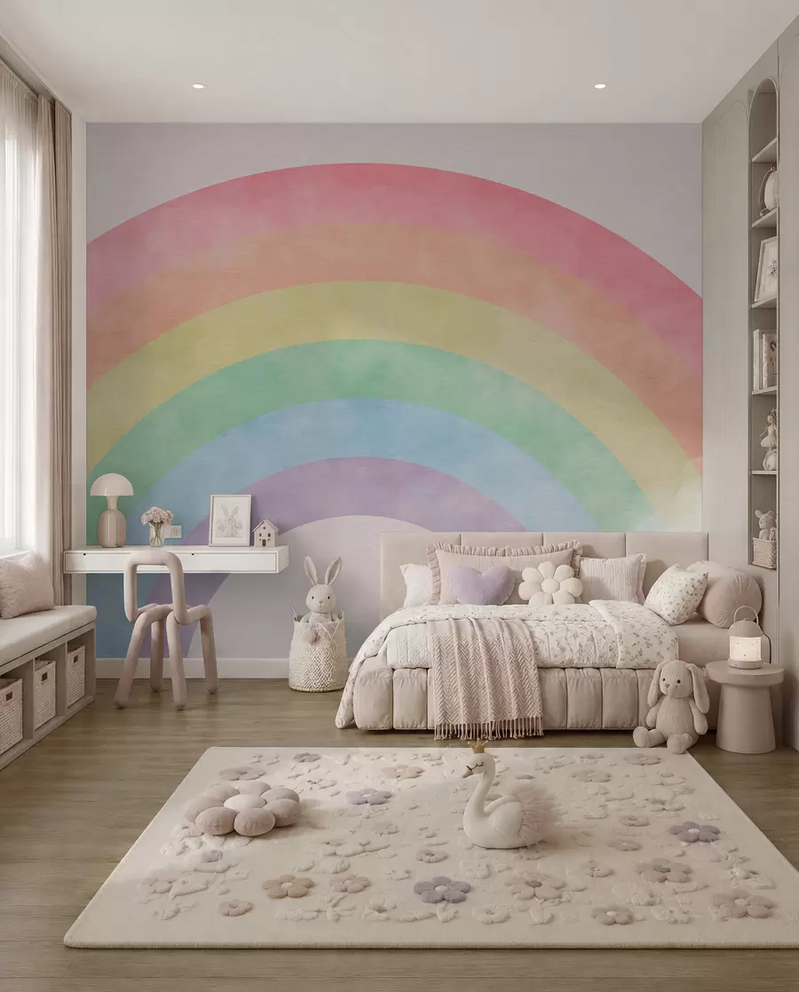 Fotobehang Regenboog door zachte wolken u93619