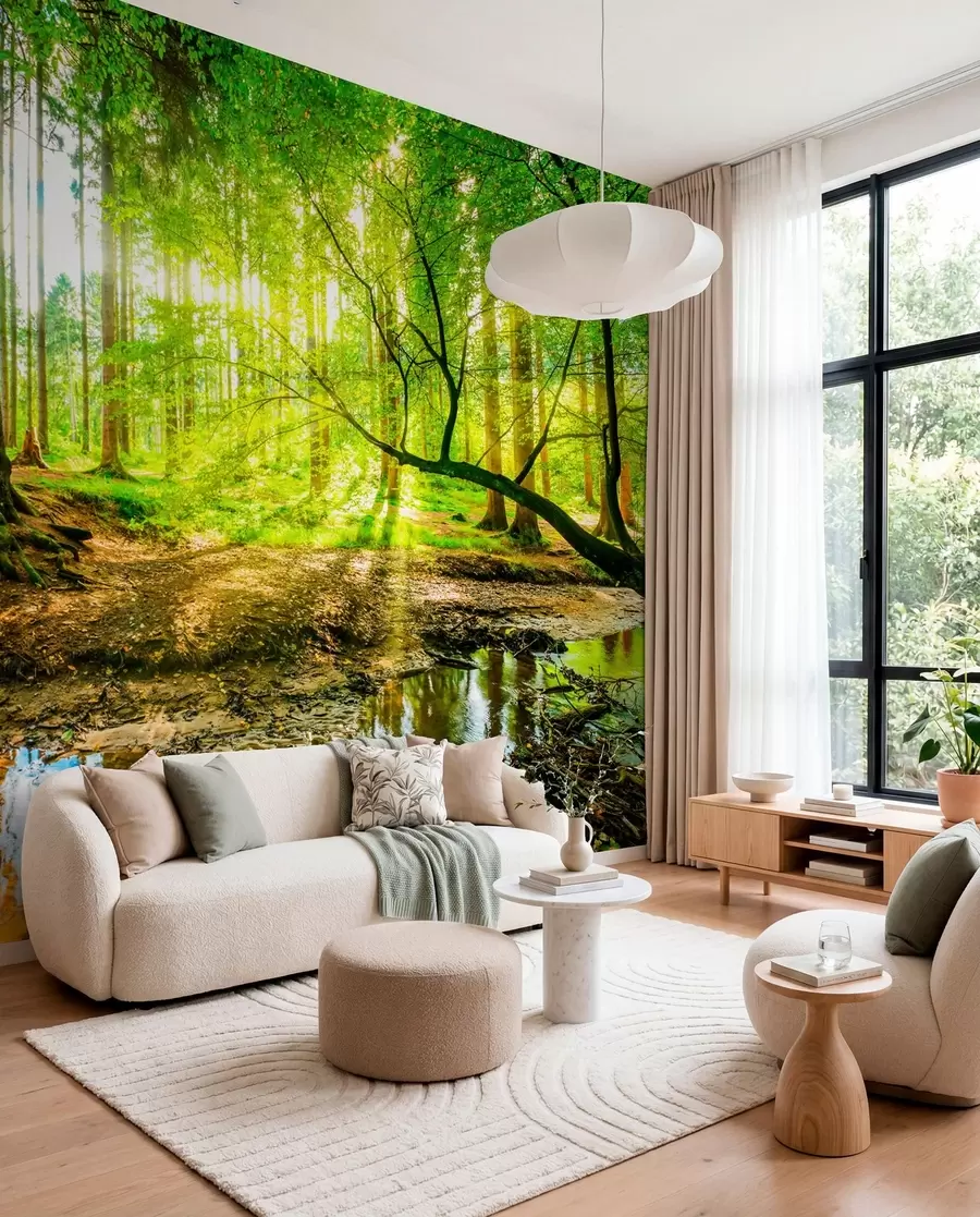 Fotobehang Transparantie van de bosstroom u93621