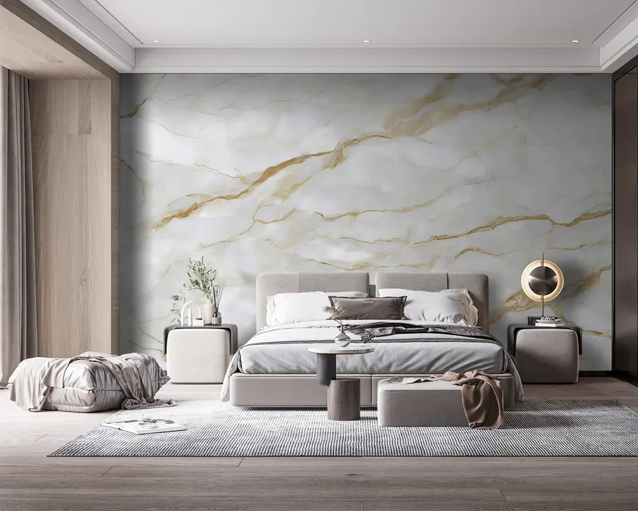 Fotobehang Wit marmer met beige lijnen u93433