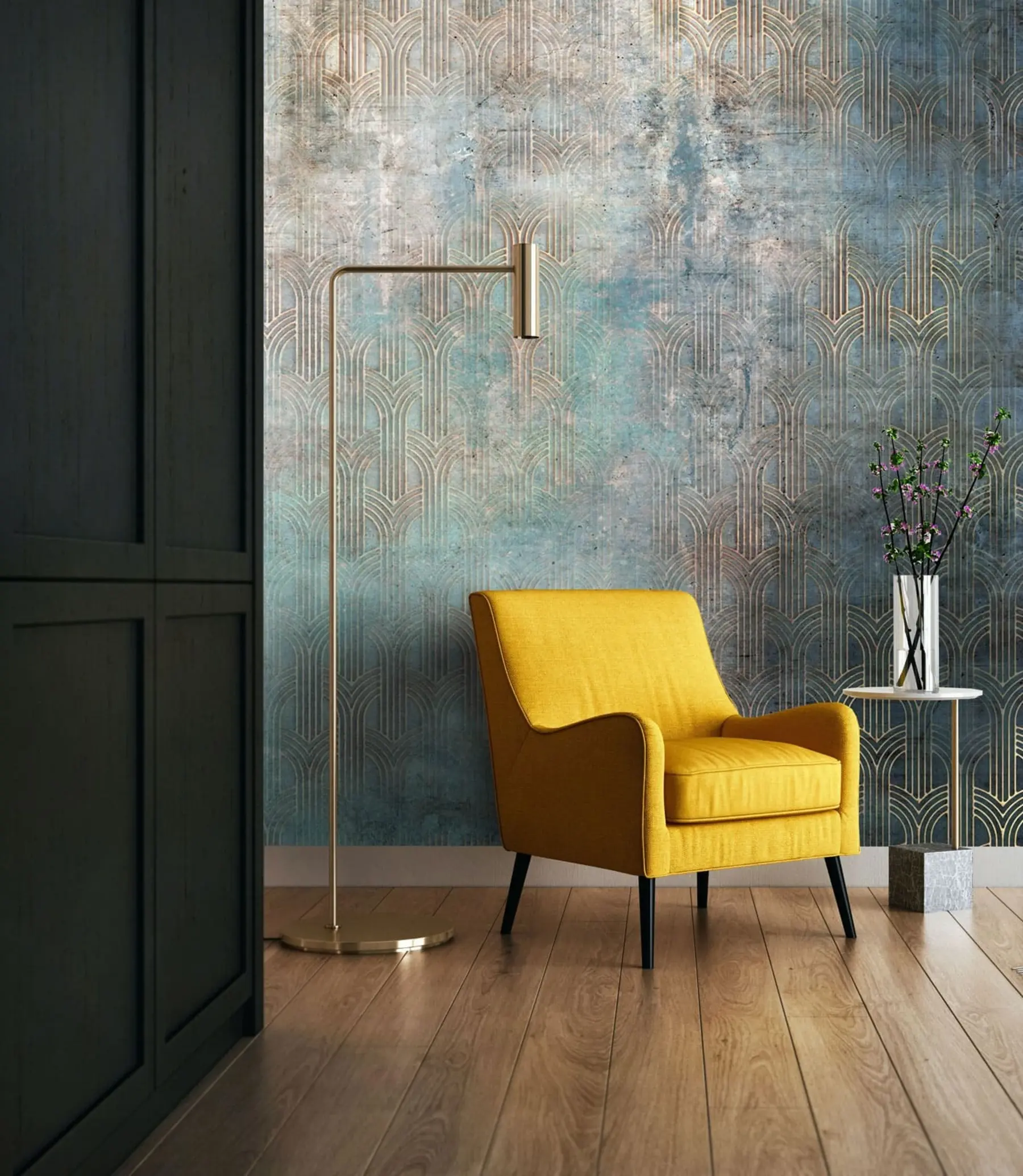 Fotobehang Overspannen patroon op grungemuur u73973