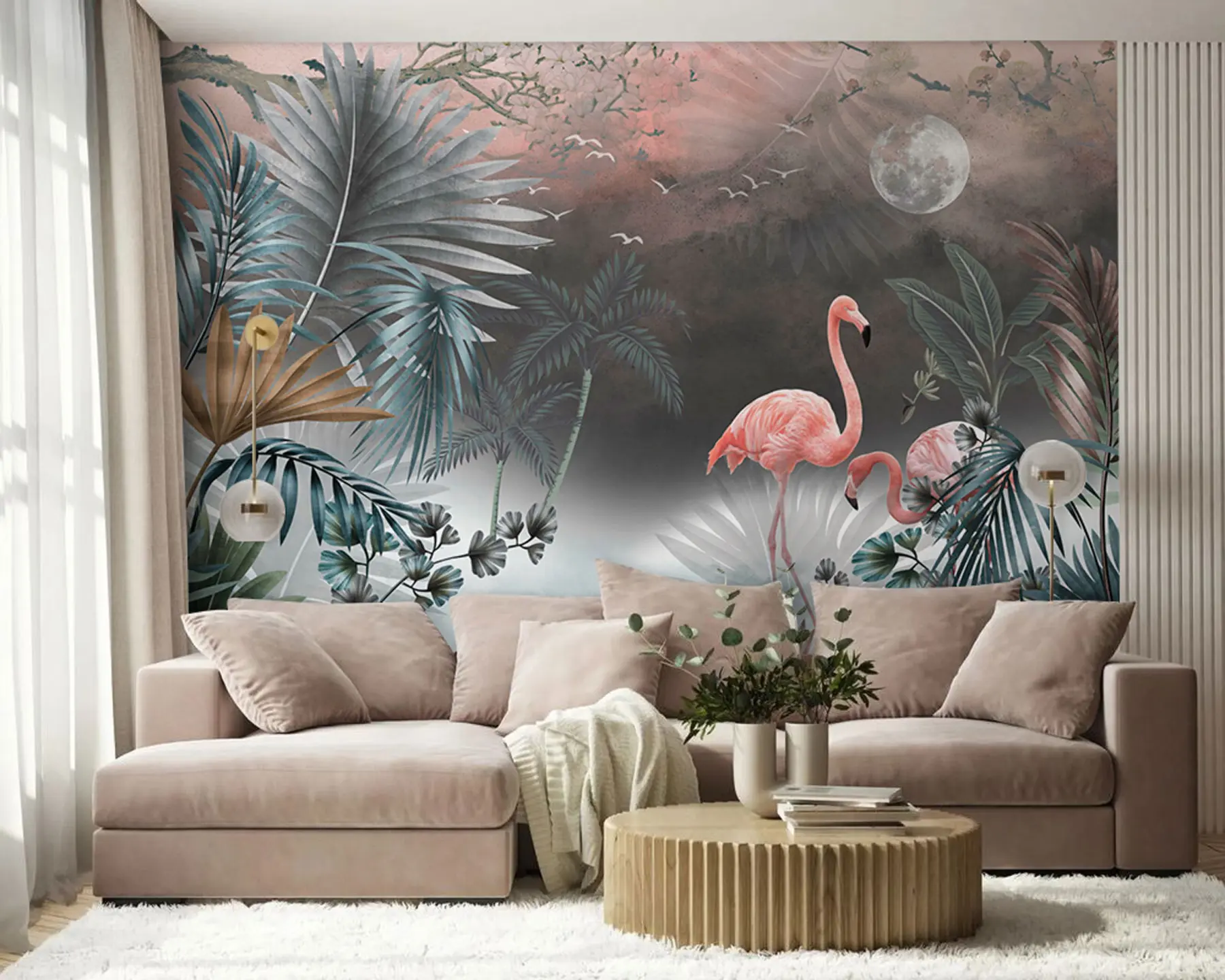 Fotobehang Flamingo en planten u78601