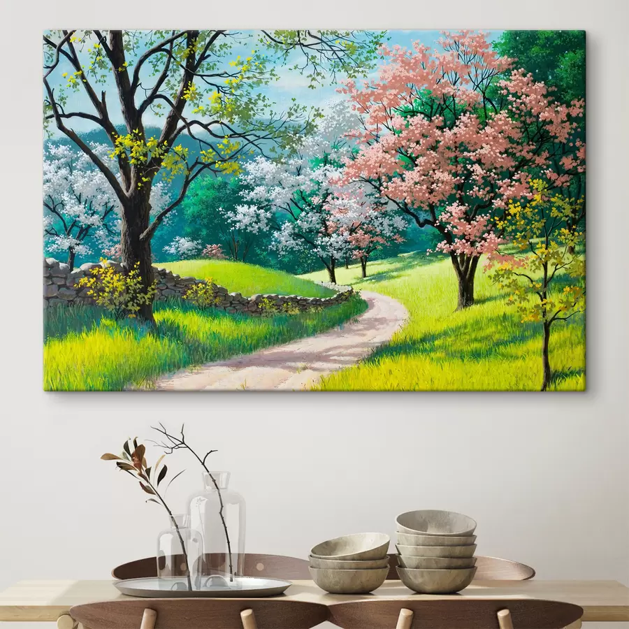  Peintures Arbres fruitiers en fleurs, sentier du village s15350