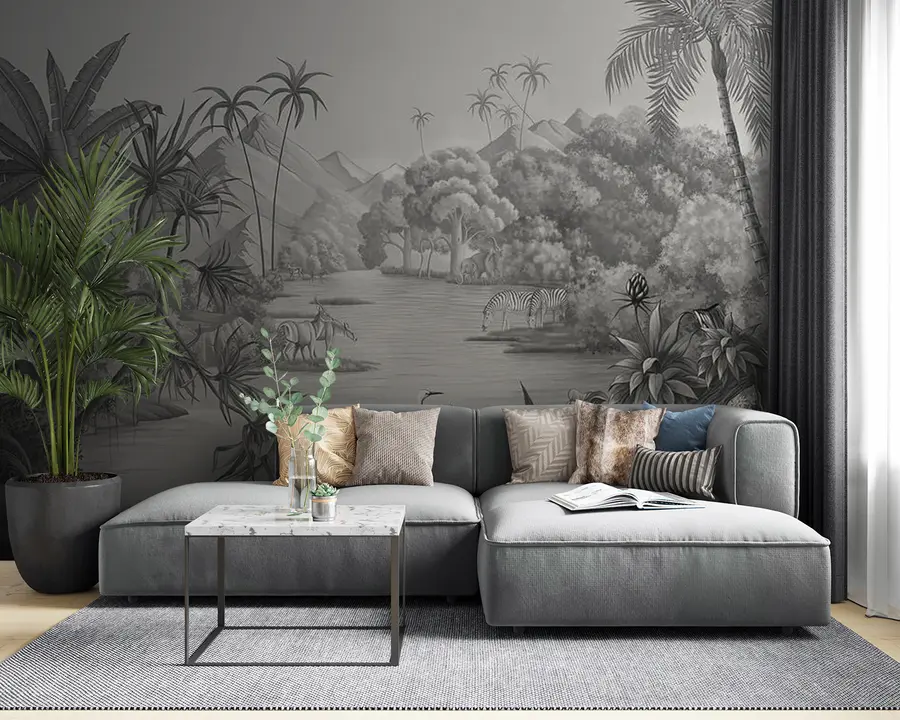 Fotobehang Zwart-witte tropen u59040