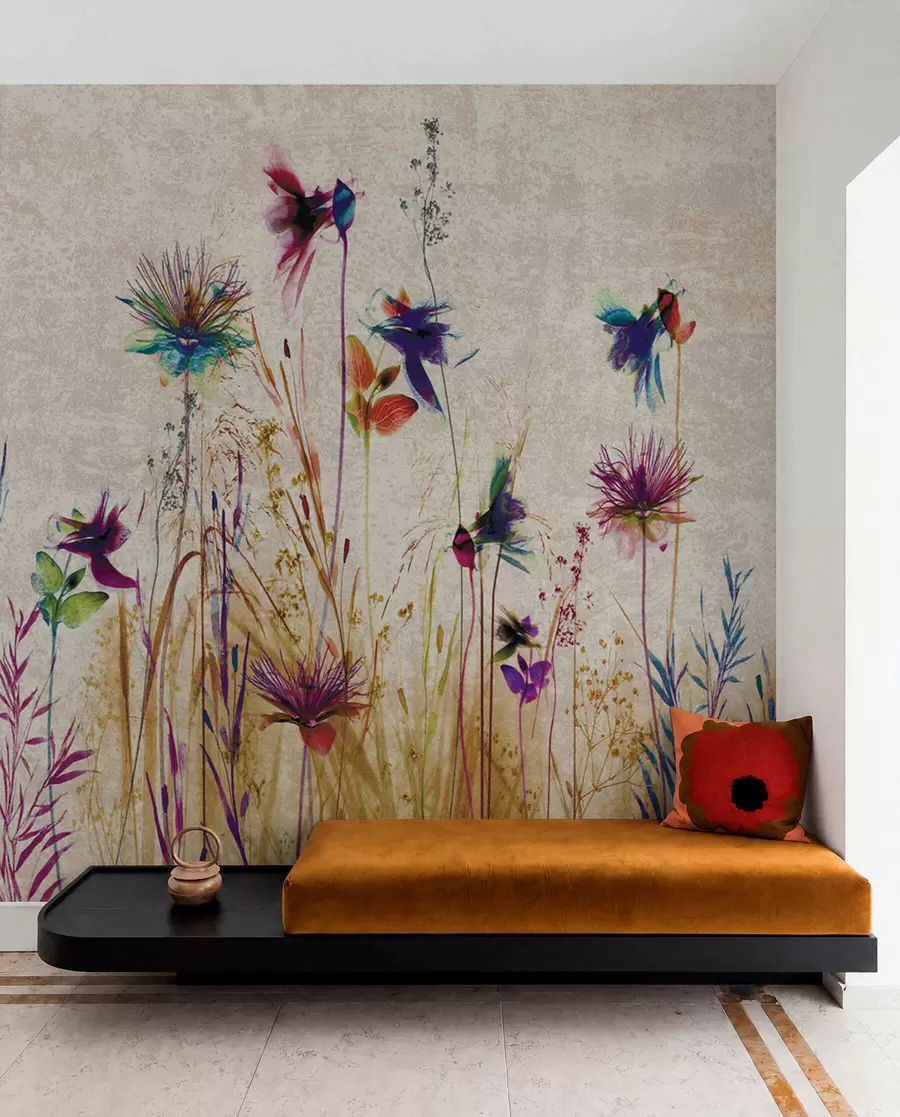 Papier peint photo Grandes fleurs inhabituelles sur fond beige u93672
