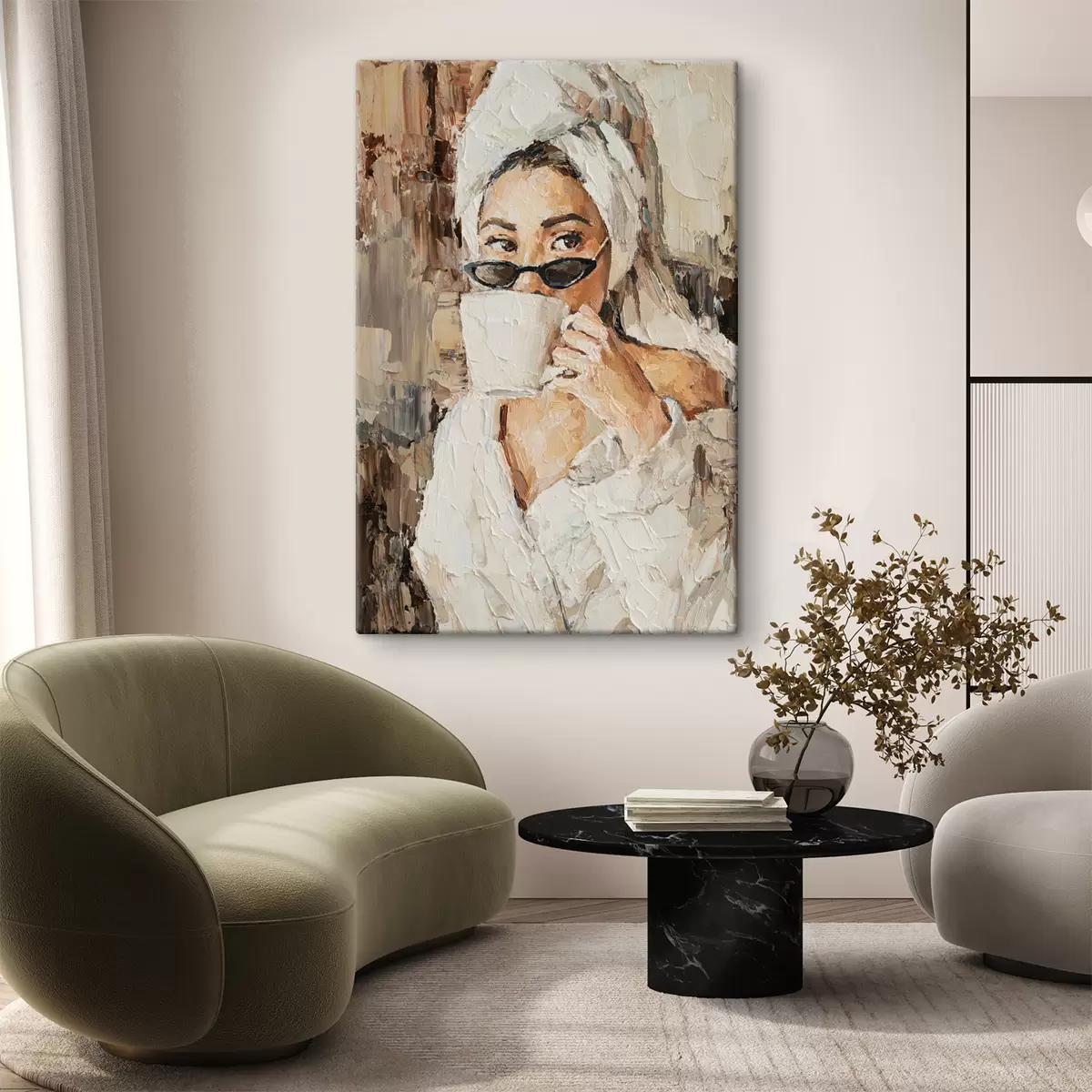  Peintures Une fille avec du café s25964