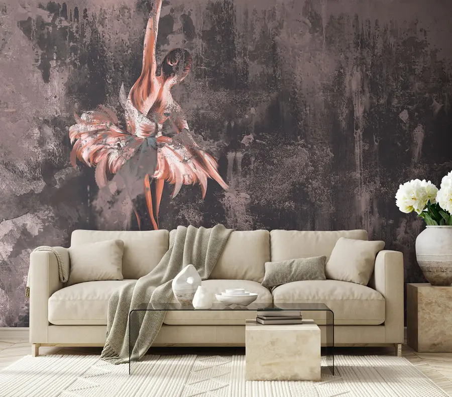 Fotobehang Ballerin silhouet met aquarel elementen u78697