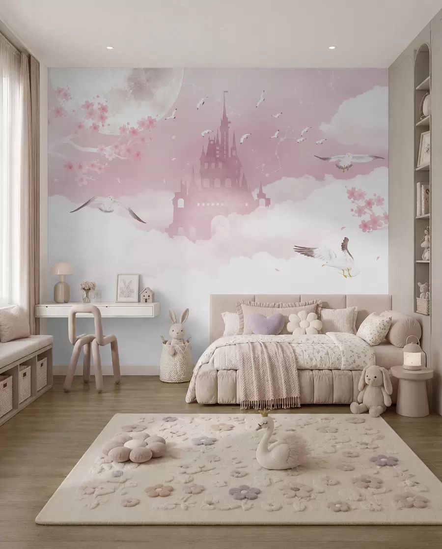 Papier peint photo Château dans les nuages roses u41232