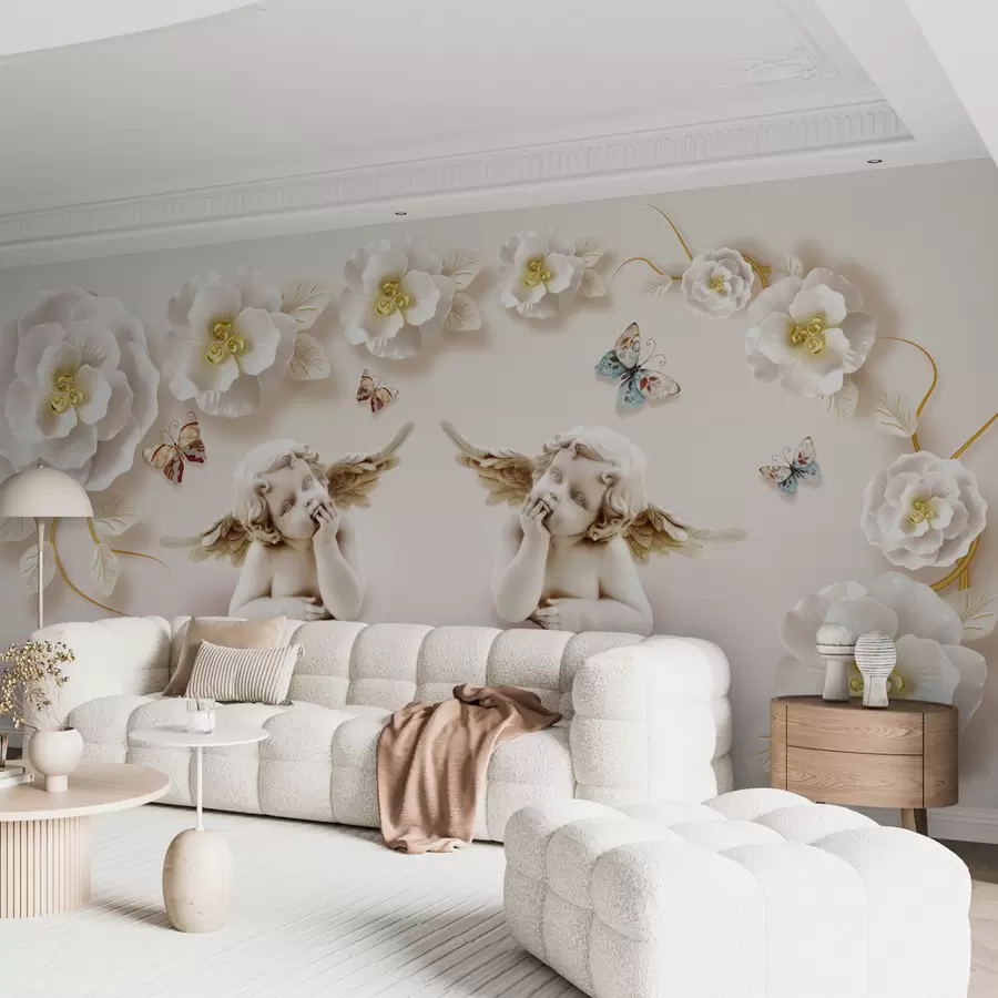 Fotobehang Cherubijnen en bloemen u60747