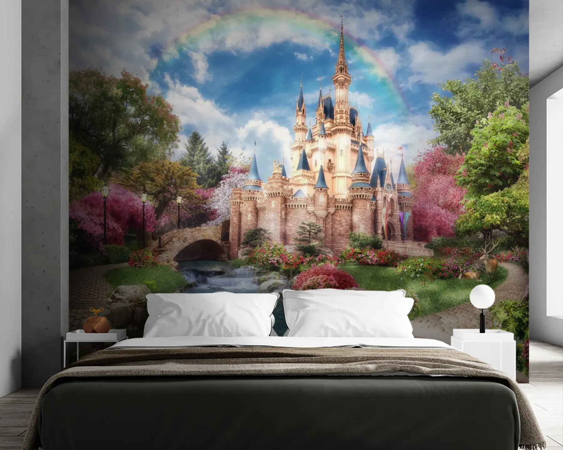 Fotobehang Regenboog boven het sprookjeskasteel u61850