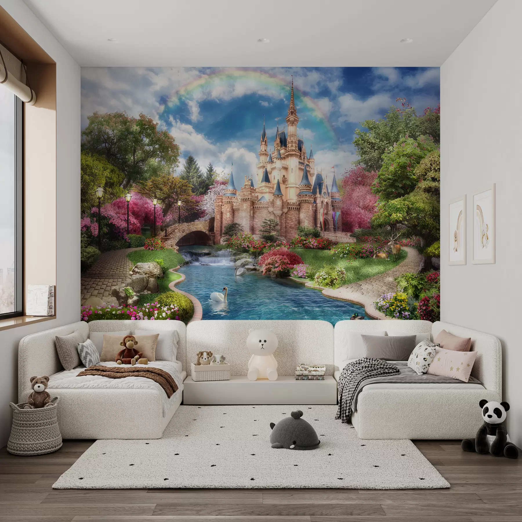 Fotobehang Regenboog boven het sprookjeskasteel u61850