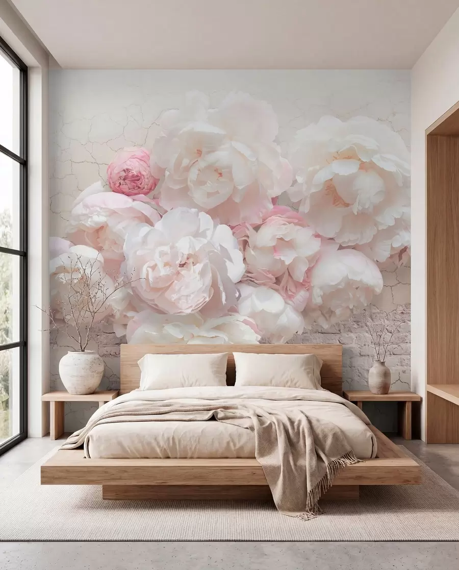 Papier peint photo Pivoines blanches sur un mur délabré u79549