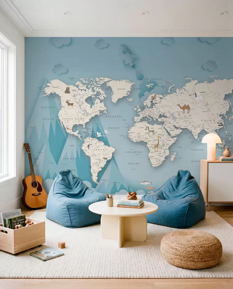 Fotobehang Wereldkaart op de achtergrond van de bergen u79831