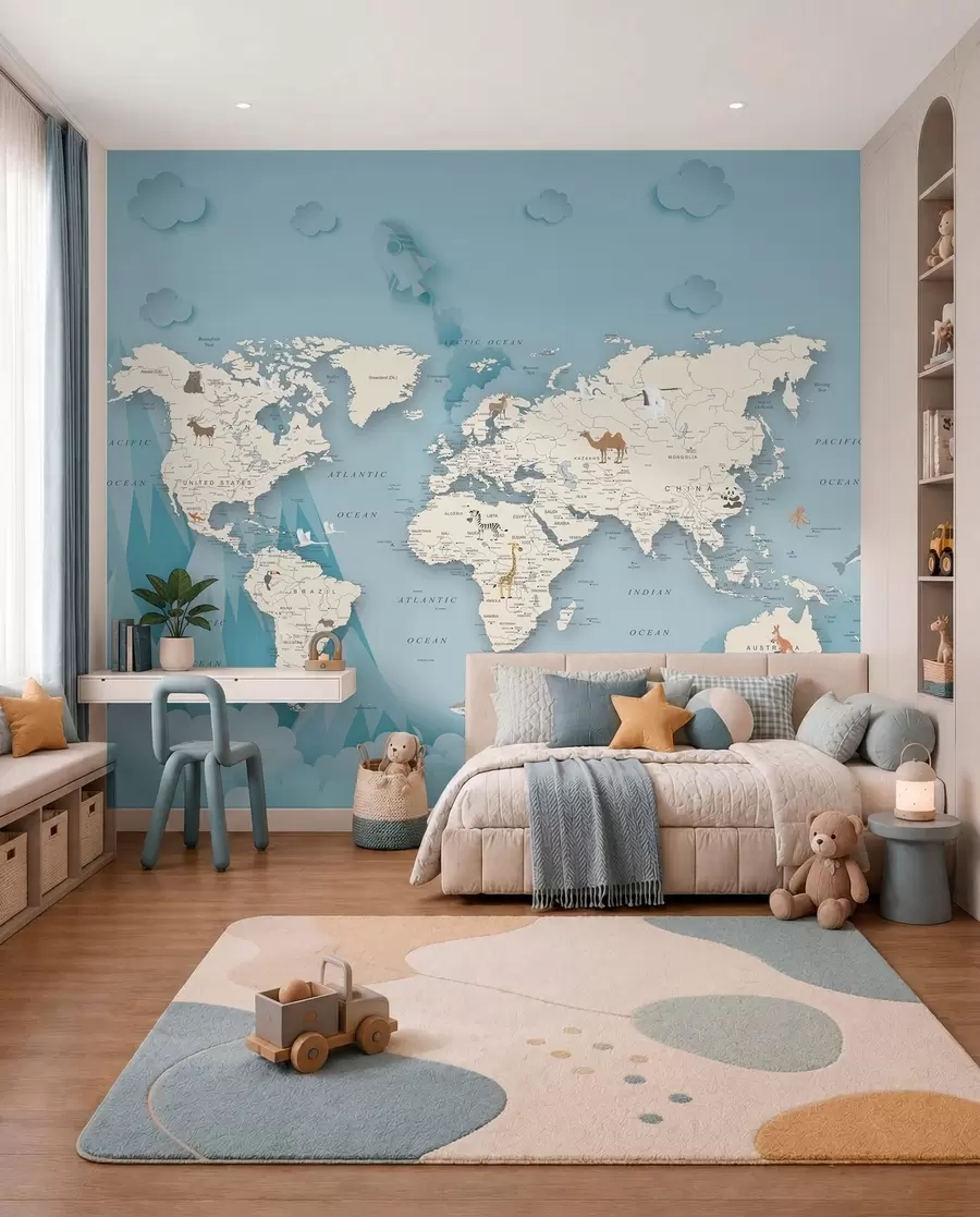 Fotobehang Wereldkaart op de achtergrond van de bergen u79831