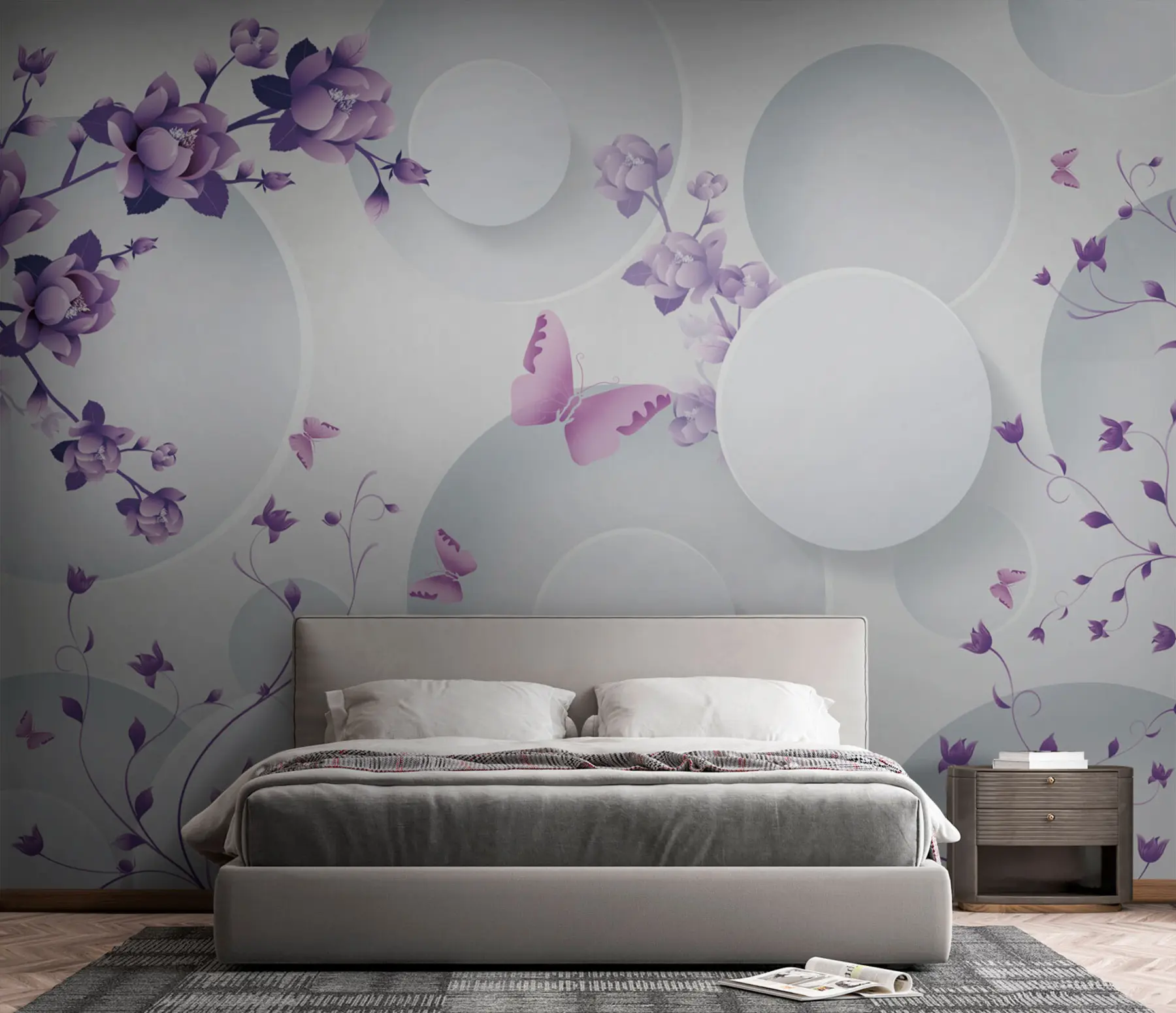 Papier peint photo Formes 3D avec fleurs et papillons u74482