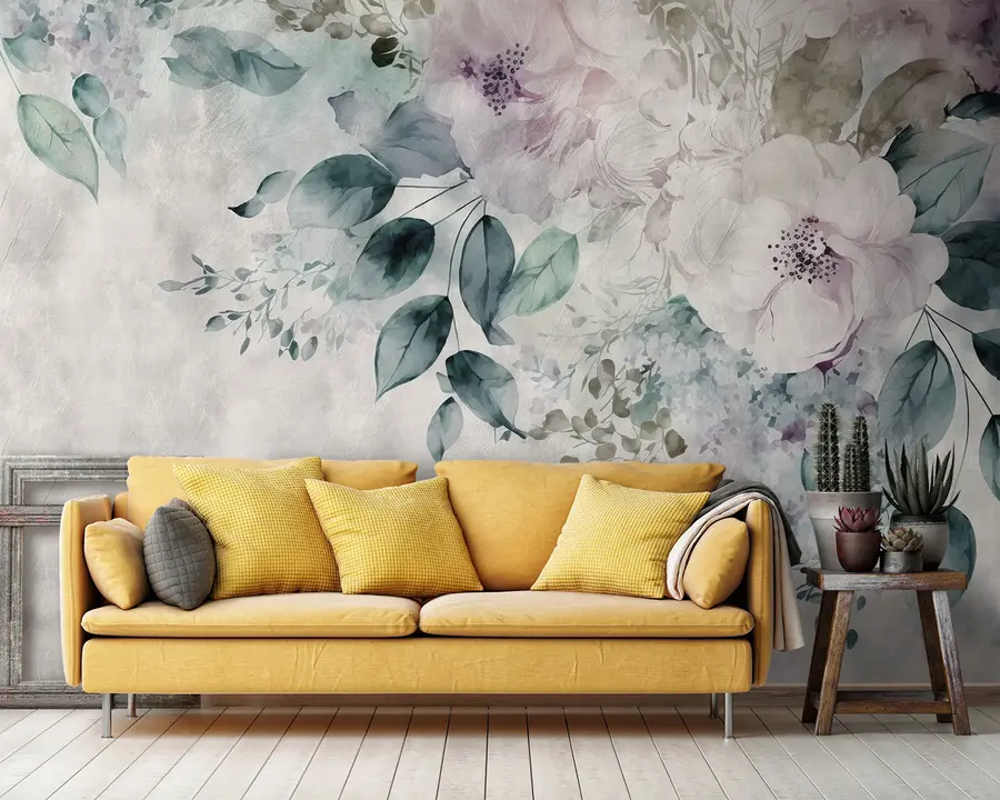 Fotobehang Delicate aquarelbloemen u93940