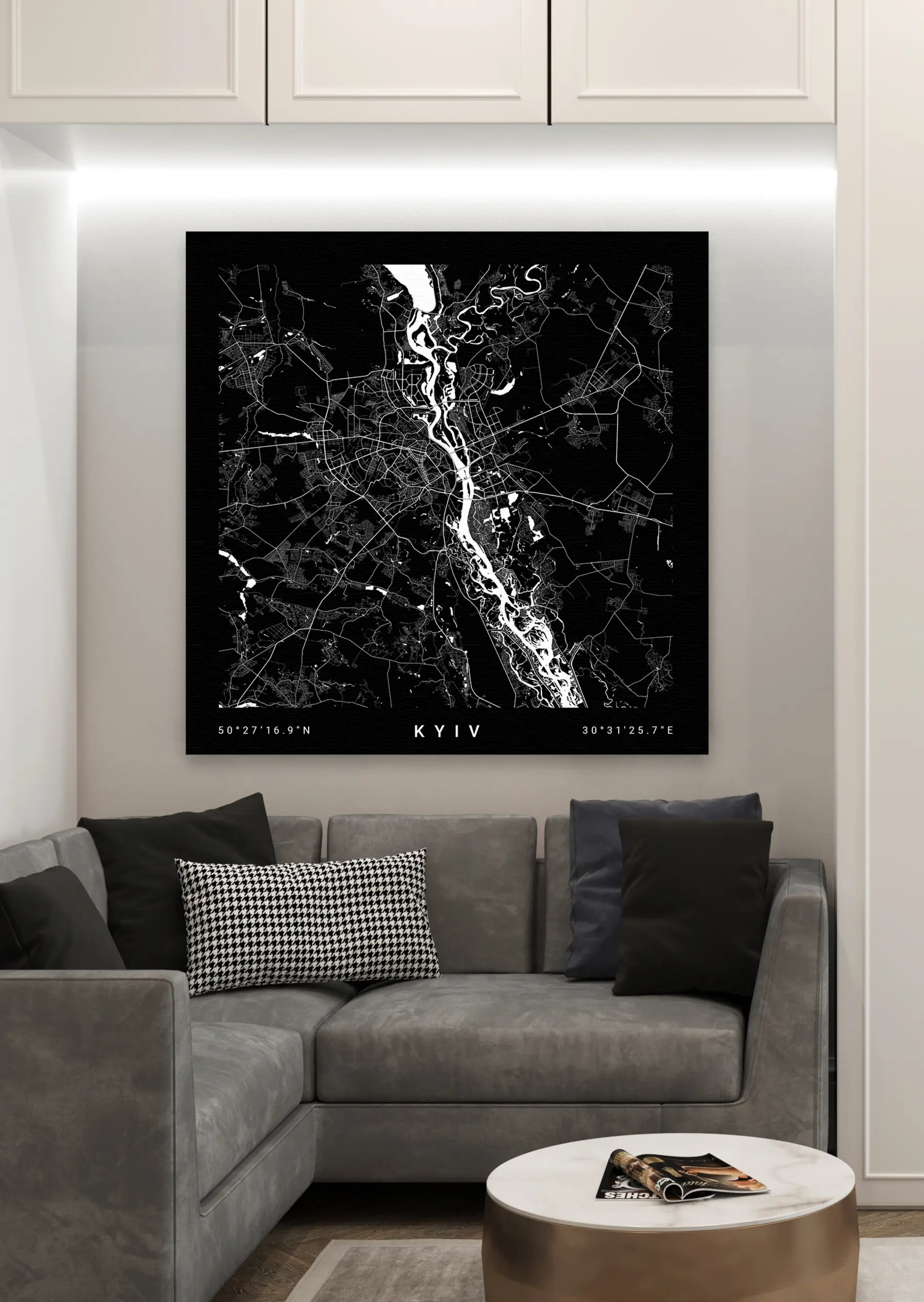 Fotobehang Minimalistische kaart van de stad Kyiv, Oekraïne s31428