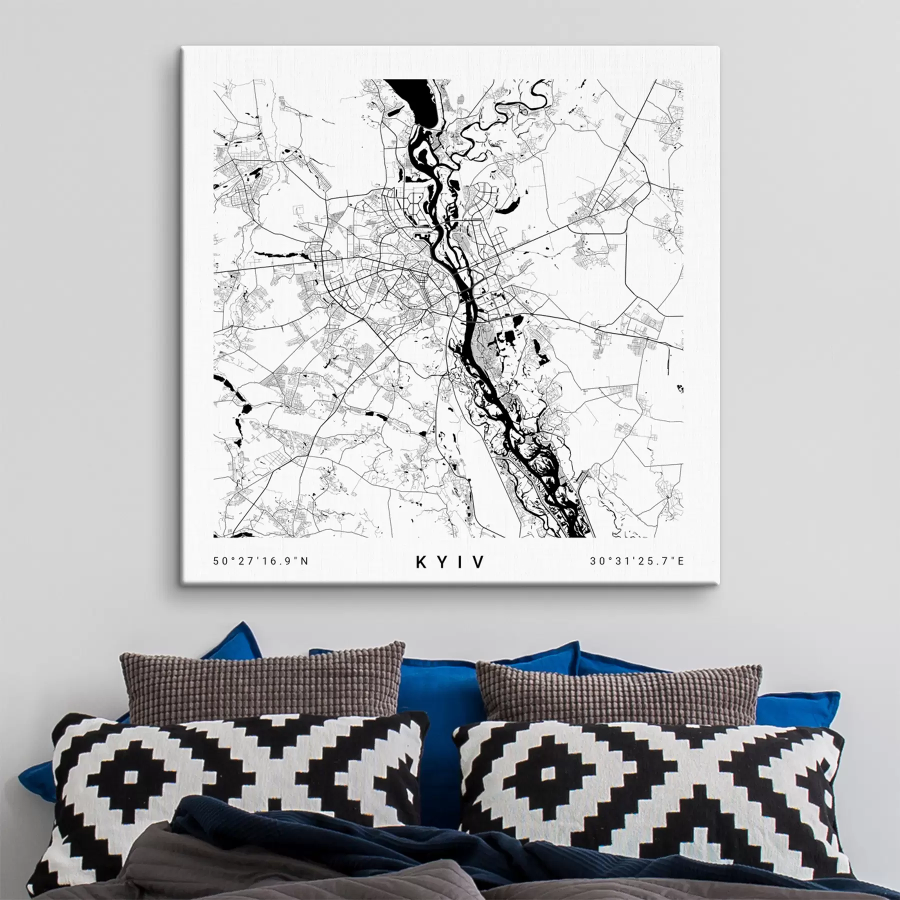  Schilderijen Minimalistische kaart van de stad Kyiv, Oekraïne s31428v1