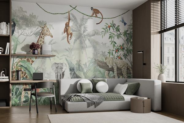 Fotobehang Panorama van jungle met dieren, Fotobehang kinderen, u74709 : Uwalls.be
