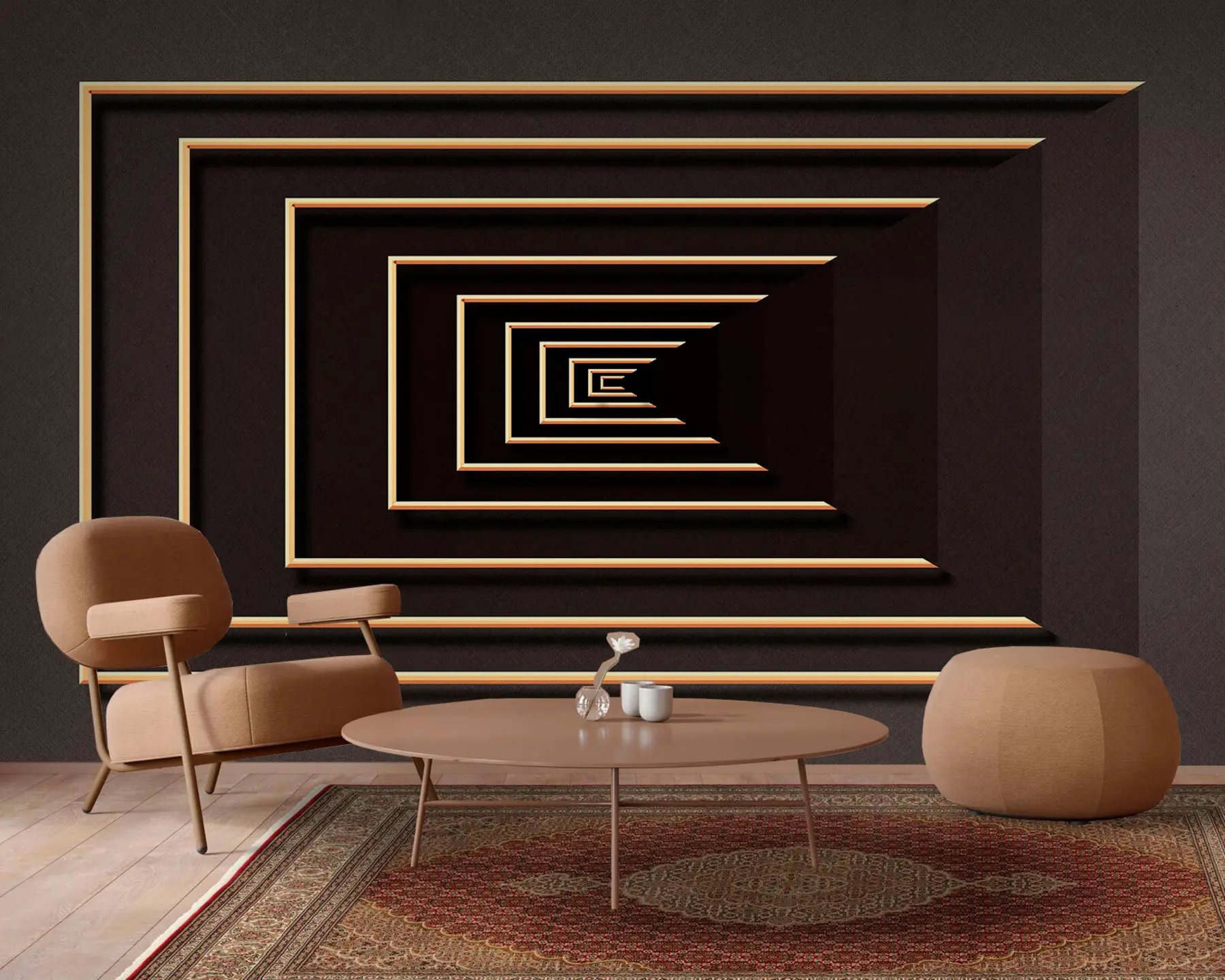 Fotobehang Optische illusie, bruine achtergrond en frames u74804