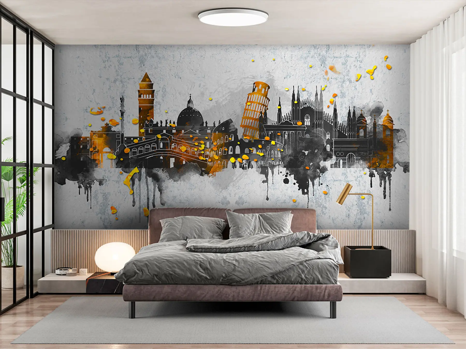 Papier peint photo Silhouettes sombres d'attractions de villes célèbres u74881